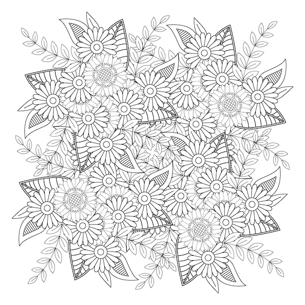 Dibujo de mandala de flores para colorear