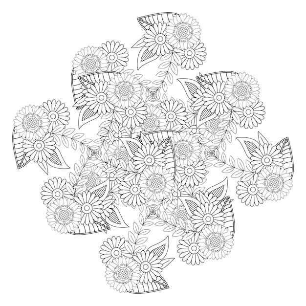 Dibujo de mandala de flores para colorear