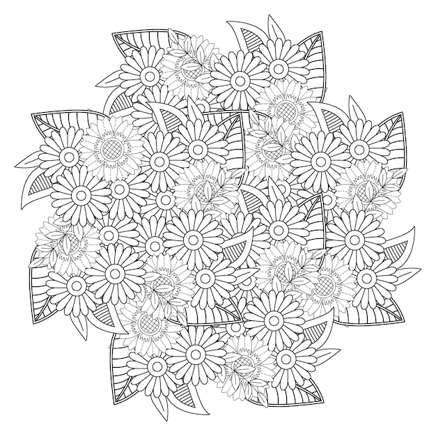 Dibujo de mandala de flores para colorear