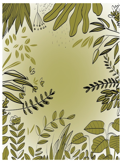Dibujo a mano alzada fondo de hojas florales con espacio para texto, diseño de ilustraciones vectoriales