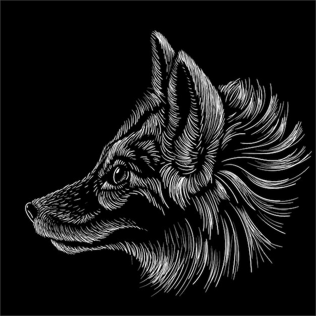 Dibujo a mano alzada, lobo o perfil de cabeza de perro