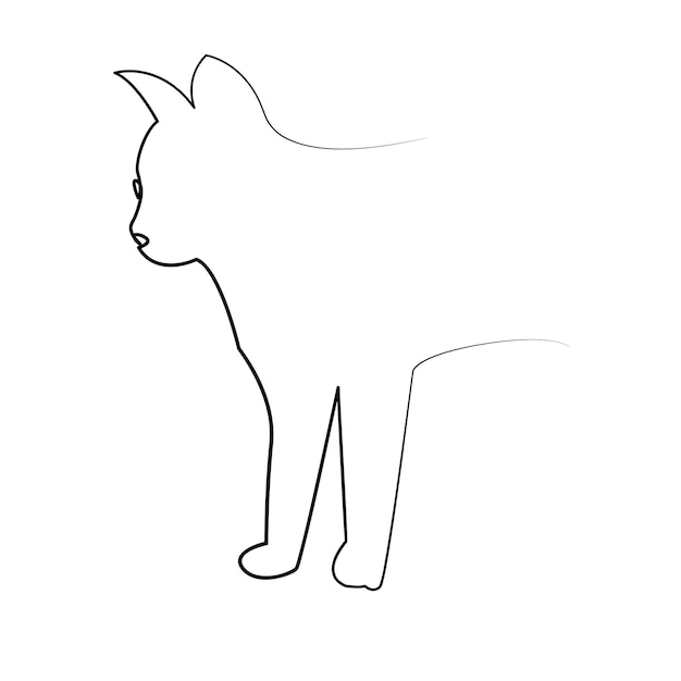 Dibujo a mano de arte vectorial de contorno de gato de una línea continua