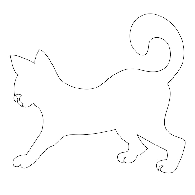 Dibujo a mano de arte vectorial de contorno de gato de una línea continua