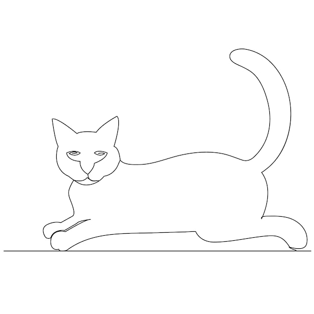 Dibujo a mano de arte vectorial de contorno de gato de una línea continua