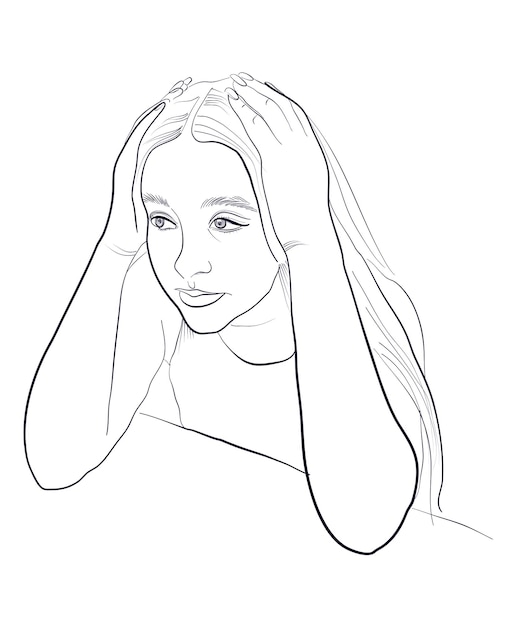Un dibujo de la mano de una chica frustrada sosteniendo su cabeza con sus manos