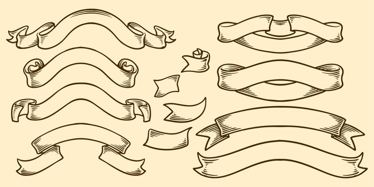 Dibujo a mano de cintas vintage elementos dibujados en boceto