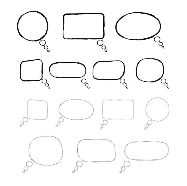 Dibujo a mano de la comunicación del discurso burbujas de colección de cuadro de texto para el mensaje cómico adhesivo de conversación blanca