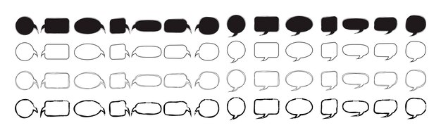 Dibujo a mano de la comunicación del discurso burbujas de colección de cuadro de texto para el mensaje cómico adhesivo de conversación blanca