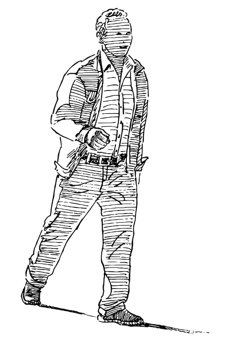 Vector dibujo a mano del contorno de un hombre activo que camina rápido y se apresura