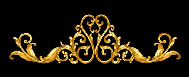 Vector dibujo de mano de desplazamiento de marco barroco dorado