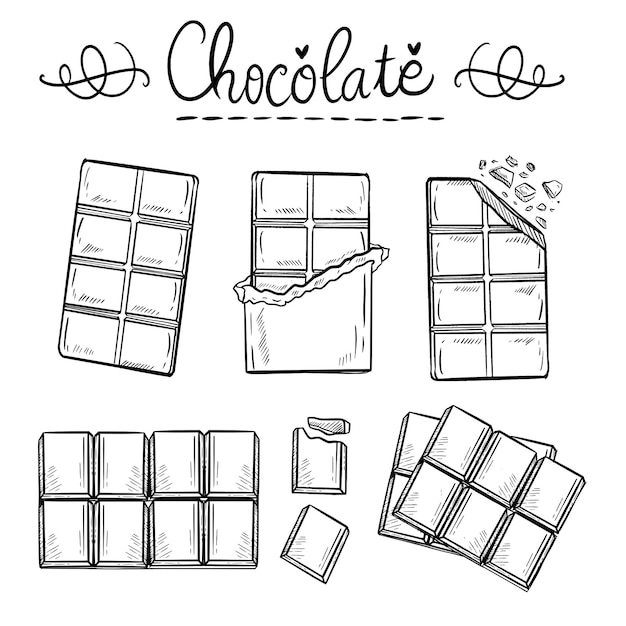 Dibujo a mano del día mundial de la barra de chocolate doodle dibujar ilustración línea arte vector