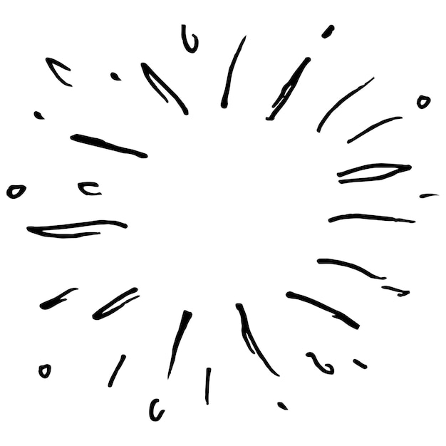 Dibujo a mano dibujado starburst sunburst fuegos artificiales explosión conjunto dibujado elemento de diseño ilustración vectorial