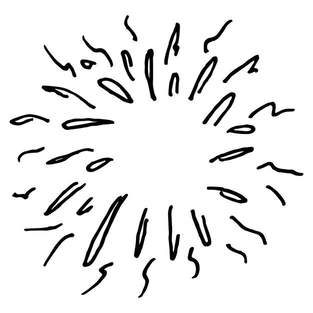 Vector dibujo a mano dibujado starburst sunburst fuegos artificiales explosión conjunto dibujado elemento de diseño ilustración vectorial