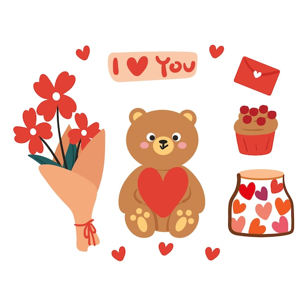 dibujo a mano de dibujos animados colección de pegatinas de san valentín