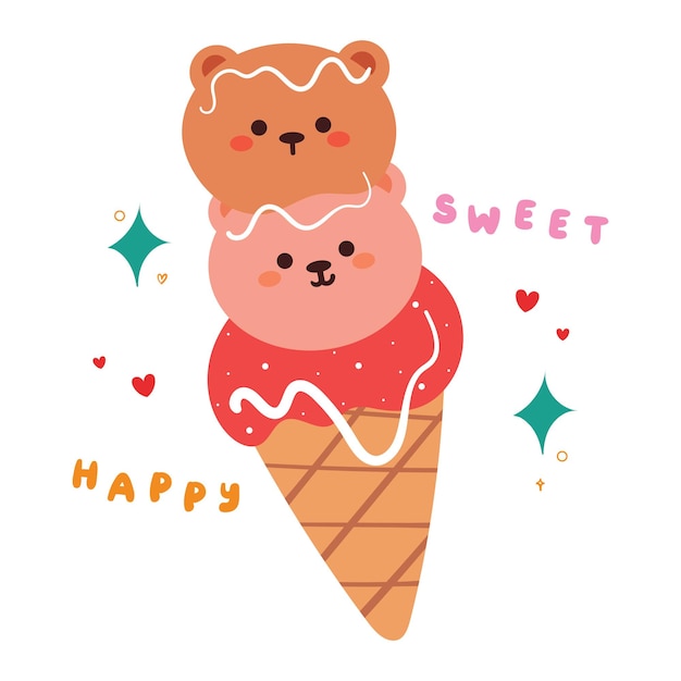 Vector dibujo a mano de dibujos animados helados con diseño de oso dibujos animados de postre lindo para fondo de papel pintado