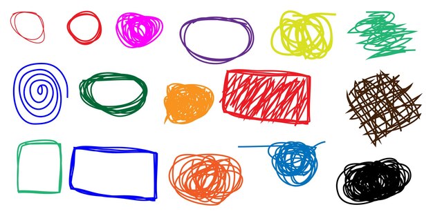 Dibujo a mano de diferentes formas telones de fondo enredados coloridos garabatos para elementos de arte para el diseño