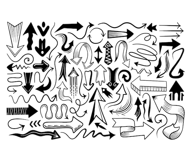 Dibujo a mano de Doodle Conjunto de elementos de flecha simple