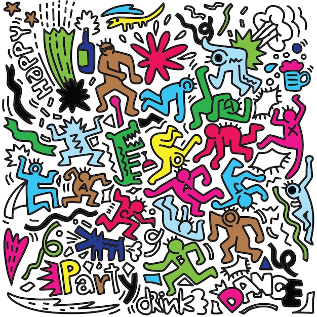 Dibujo a mano Doodle Funny party people