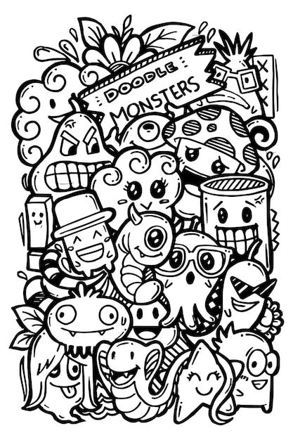 Dibujo a mano doodle monstruos vector ilustración