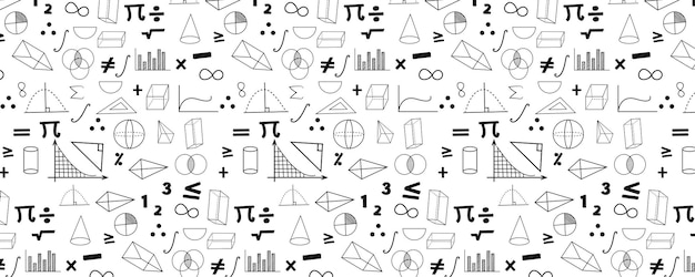 Dibujo a mano Educación matemática dibujado con icono idea conjunto de fondo patrón sin costuras