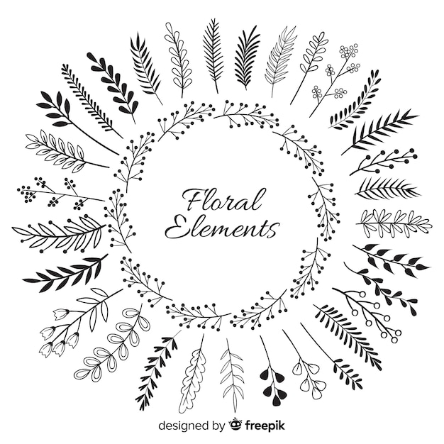 Dibujo a mano de elementos de decoración floral