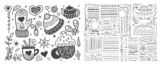 Dibujo a mano de elementos escandinavos dibujados con dibujos vectoriales noruegos