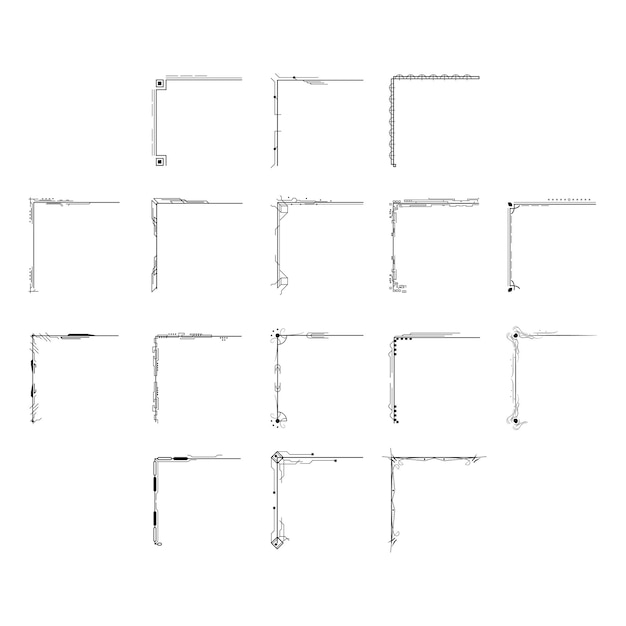 Dibujo a mano de las esquinas de diferentes formas Decoración floral Diseño vectorial Doodle Estilo de boceto