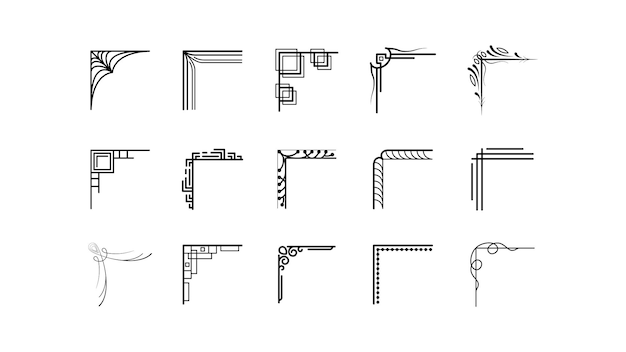 Dibujo a mano de las esquinas Diferentes formas Decoración floral Diseño vectorial Estilo de boceto de Doodle