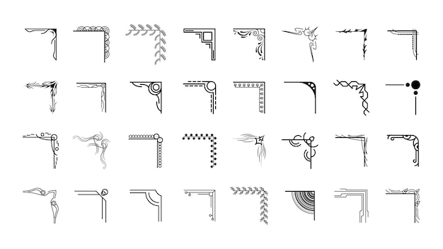 Dibujo a mano de las esquinas Diferentes formas Decoración floral Diseño vectorial Estilo de boceto de Doodle