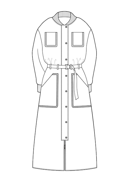 dibujo a mano de estilo de moda boceto abrigo de tela chaqueta del contorno de la trinchera ilustración