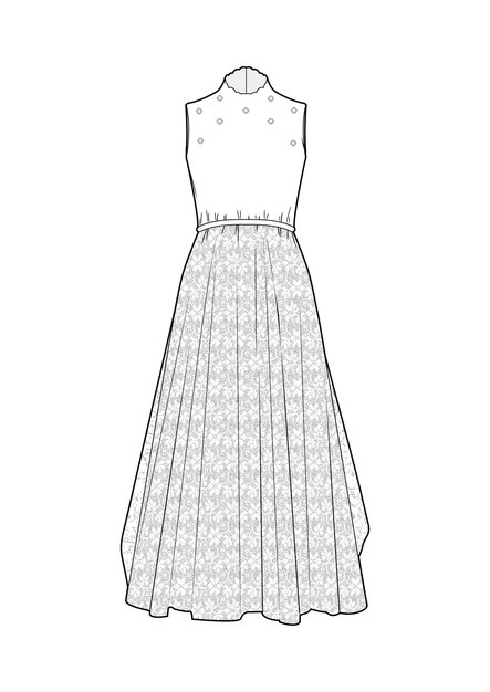 dibujo a mano de estilo de moda boceto de tela dibujo del contorno del vestido