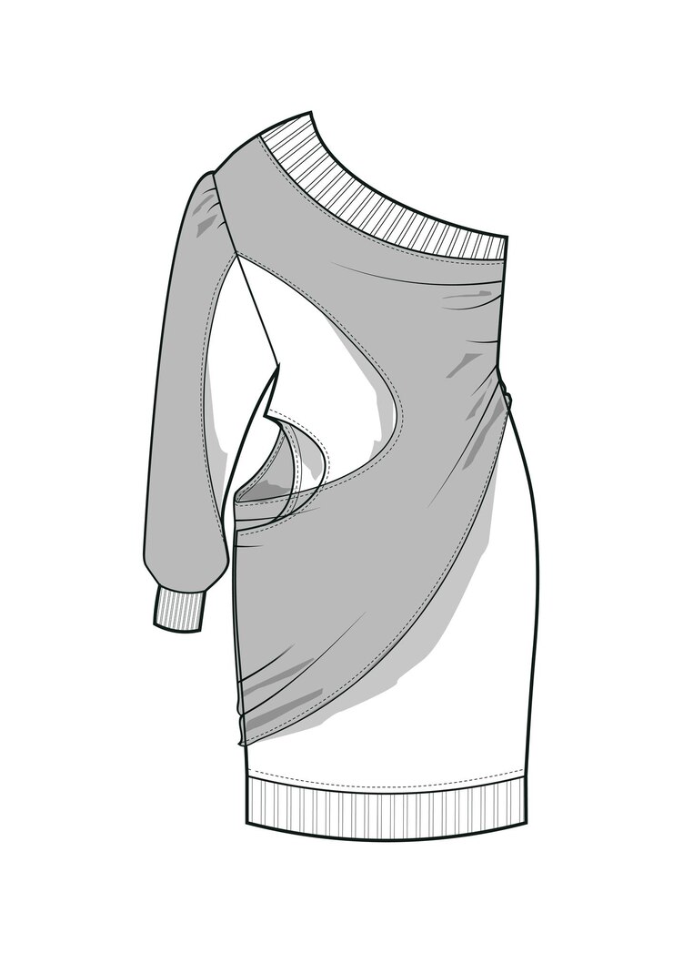 Vector dibujo a mano de estilo de moda dibujo de tela delineado de vestido elegante ilustración