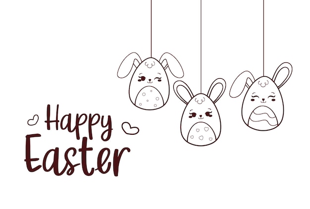 Dibujo a mano con feliz tarjeta de conejito de pascua vector premium