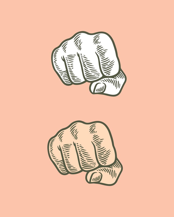 Dibujo a mano grabado mano puño brazo aislado sobre fondo rosa