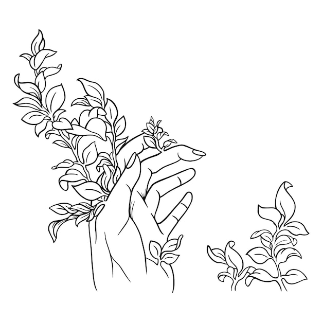 un dibujo de una mano con una hoja