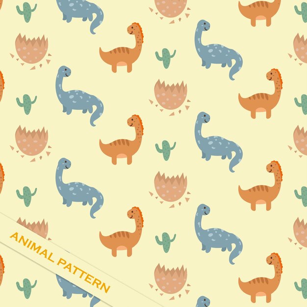 dibujo a mano huevo lindo y dinosaurio patrón de animal fondo vectorial de dibujos animados