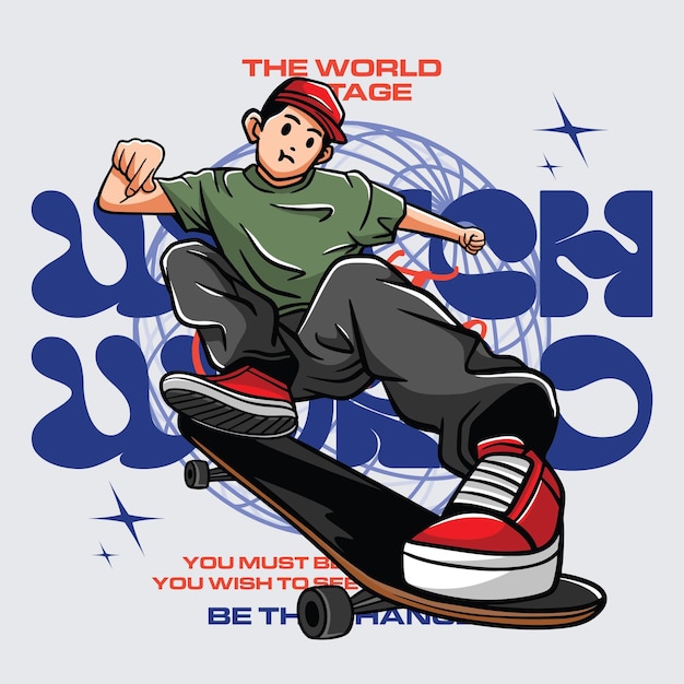 Dibujo a mano Ilustración de ropa de calle de patinaje de dibujos animados