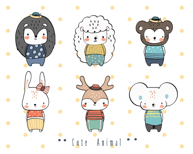 Dibujo a mano lindo animal salvaje familia saludo dibujos animados doodle fondo de pantalla | Vector Premium Dibujo a mano lindo animal salvaje familia saludo dibujos animados doodle fondo de pantalla | Vector Premium