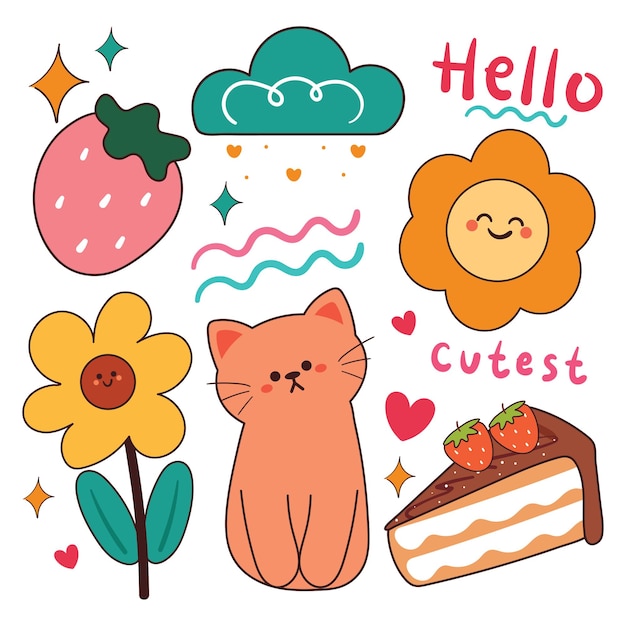 dibujo a mano lindo garabatos adhesivo de dibujos animados conjunto lindo adhesivo de dibujo para icono adhesivo
