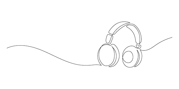 Dibujo a mano de una línea auriculares altavoz sobre fondo blanco Dibujo de línea continua