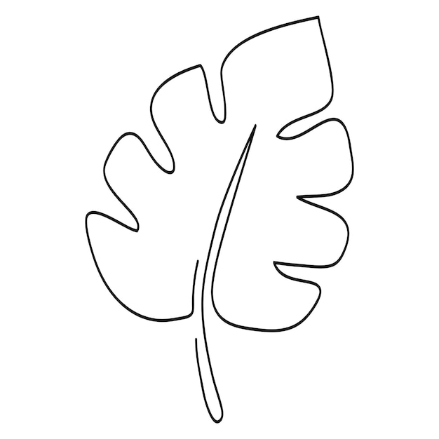 Dibujo a mano de una línea continua de hojas de monstera tropical