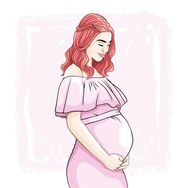 Vector dibujo a mano de una madre embarazada para el día de la madre un