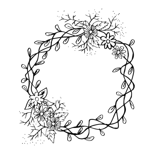 Dibujo a mano marco floral sobre fondo de círculo