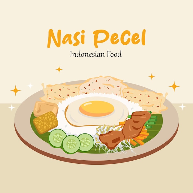 Dibujo a mano de nasi pecel Ilustración de comida indonesia