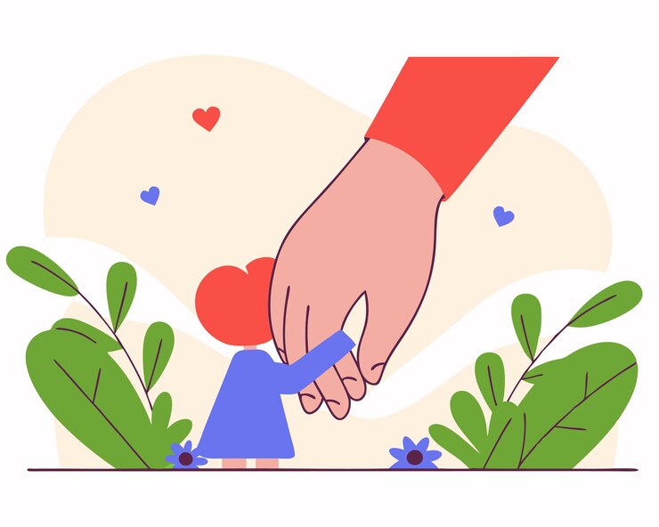 Vector dibujo de la mano de un niño sosteniendo la mano de su madre para la ilustración del día de la madre
