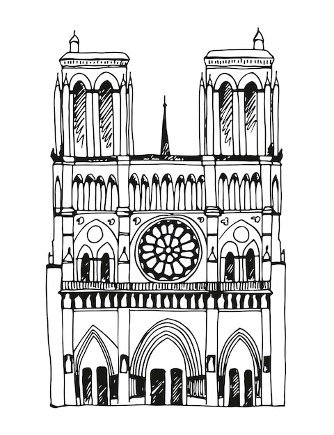 Vector dibujo a mano de notre dame de parís, francia