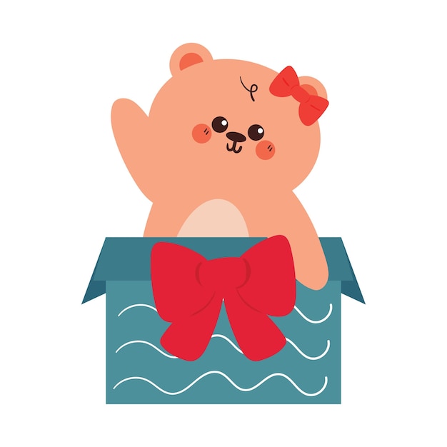 dibujo a mano de un oso de dibujos animados dentro de una caja de regalos un dibujo animado lindo para el icono de la pegatina