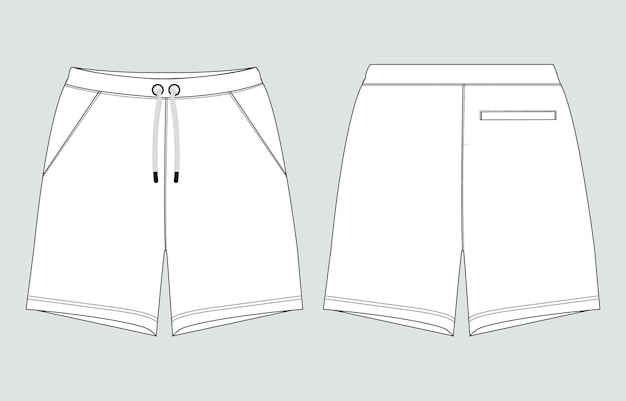 Dibujo a mano de pantalones cortos de sudor pantalones plantilla de ilustración vectorial delante y detrás