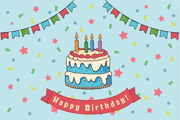 Dibujo a mano de postal de feliz cumpleaños
