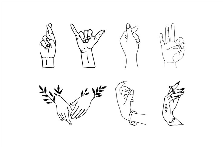 Vector un dibujo de una mano que tiene la palabra manos en él